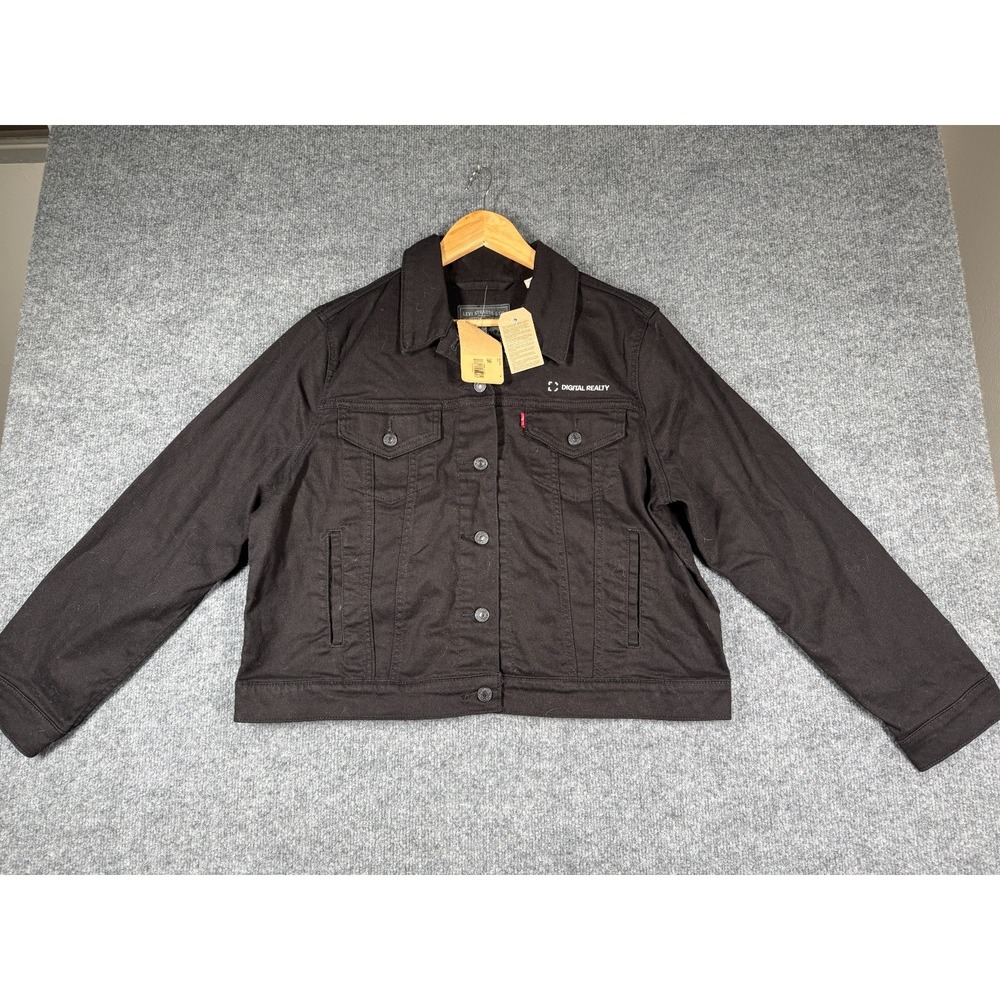 Levi's Original Trucker Jacket Womens XL Black Crop Flap Pockets Button Front